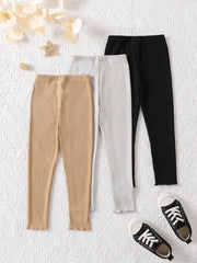 3pcs Girls Stretch Soft Leggings Footless Tights Solid Striped Pants