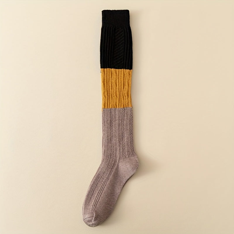 5 Pairs Colorblock Calf Socks College Style Knee High Women's Stockings