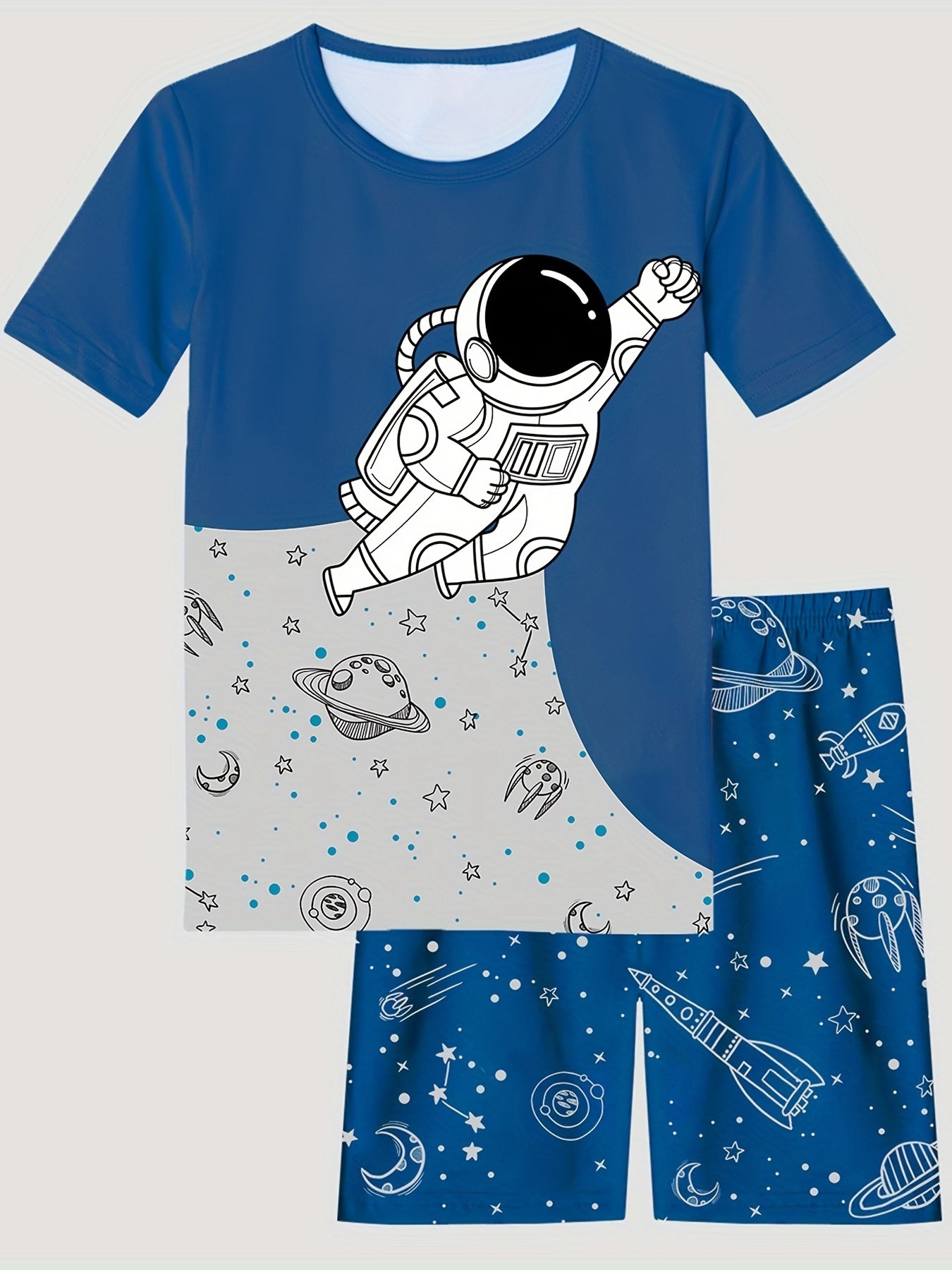 Boys Astronaut Graphic Pajama Set, Short Sleeve T-shirt and Shorts