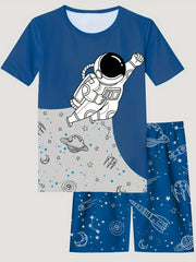 Boys Astronaut Graphic Pajama Set, Short Sleeve T-shirt and Shorts