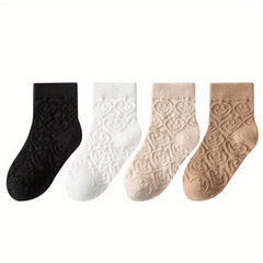 4 Pairs Girls Kids Candy Colored Smile Face Socks Breathable Comfy Crew Socks