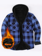 Men's Fleece Plaid Hooded Long Sleeve Shirt Jacket Autumn Winter