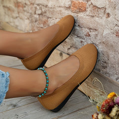Women's Breathable Knit Flat Shoes Solid Slip On Lightweight Shoes