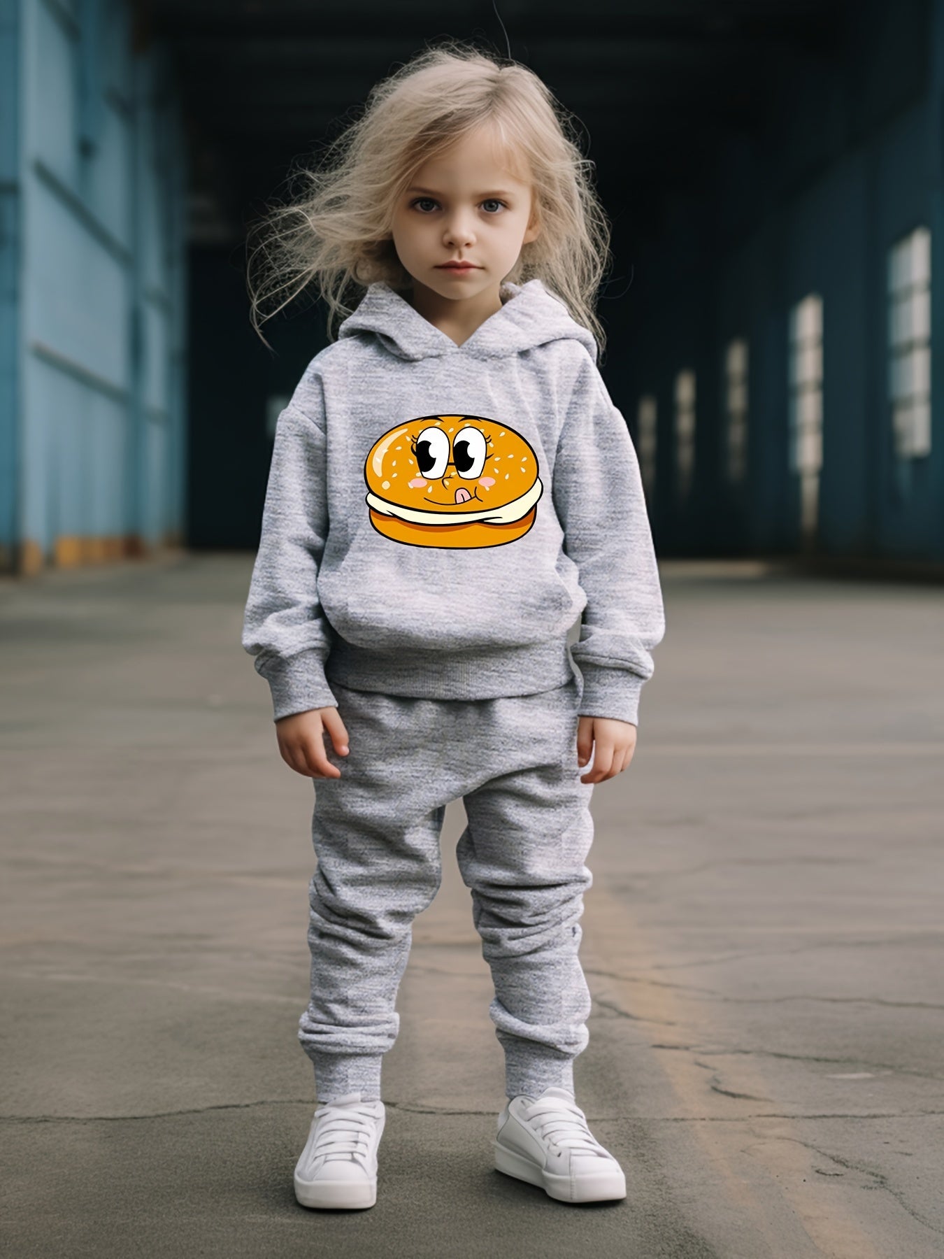 OERYUI Burger Print Hooded Pullover Pants Set For Sports