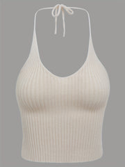 Sexy Lace Up Crop Halter Top Solid Sleeveless