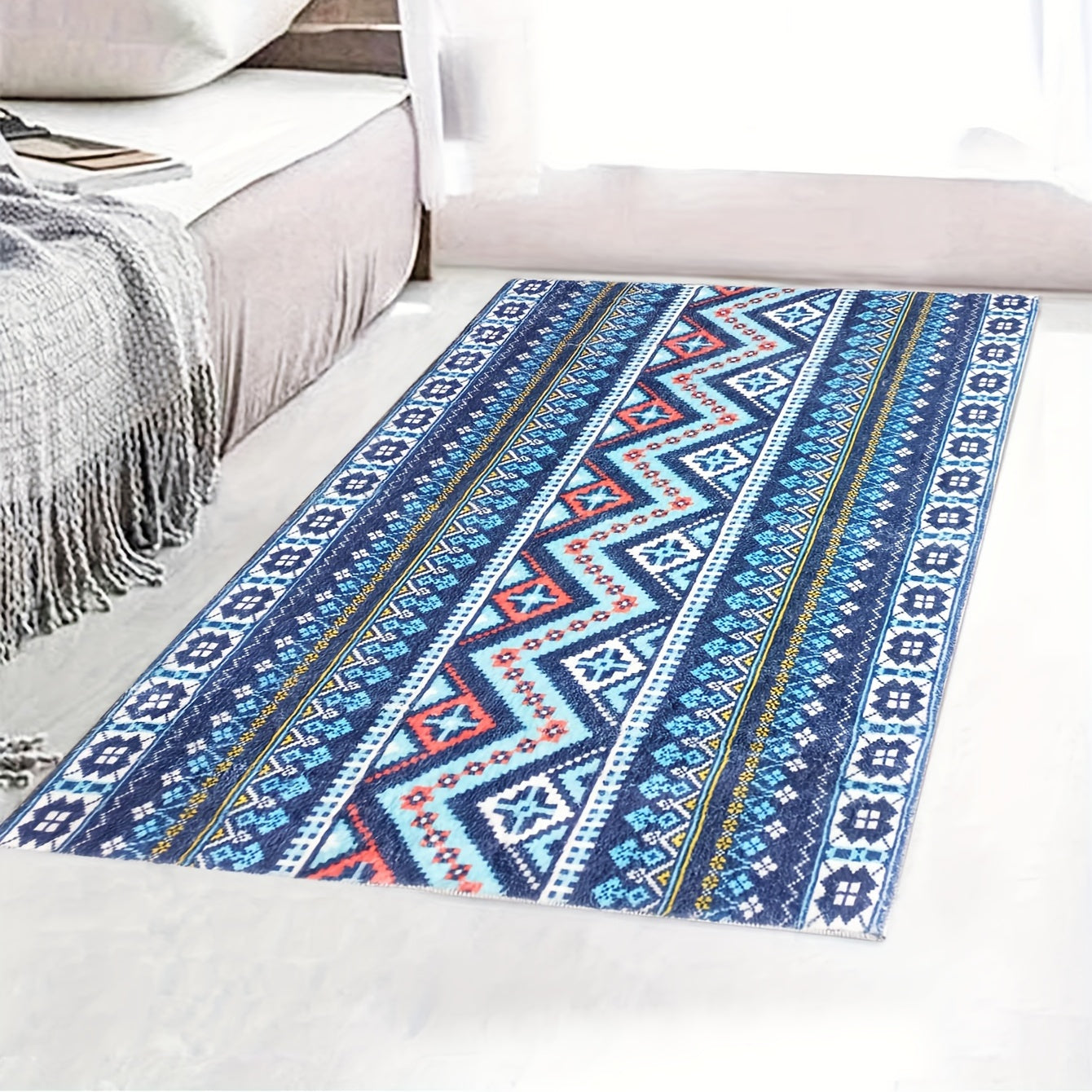 Soft Geometric Fluffy Area Rugs Absorbent Bath Mat with Anti-Slip Backing
