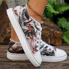 Women's Print Lace Up Skate Shoes Lightweight Low Top Sport Shoes