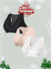 3 Pack Plus Size Front Closure Racer Back Lace Bra Set