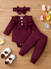 3pcs Baby Girls Bowknot Onesie & Pants & Headband Set