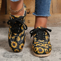 Women's Sunflower Pattern Sneakers Casual Lace Up Outdoor Shoes