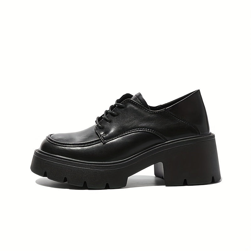Chunky Heel Oxford Shoes Lace Up Comfortable Closed Toe Solid Shoes