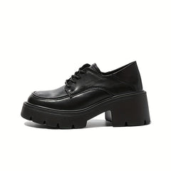 Chunky Heel Oxford Shoes Lace Up Comfortable Closed Toe Solid Shoes