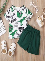 Toddler Boys Dinosaur Print Top & Shorts Set - Summer Kids Clothes