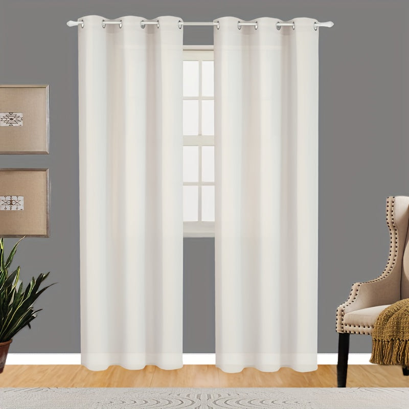 2 Panels Faux Linen Curtains Grommet Top Light Filtering Privacy Curtains