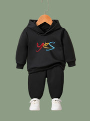 Girls Alphabets Pattern Hooded Sweatshirt Solid Sweatpants Set Kids Clothes