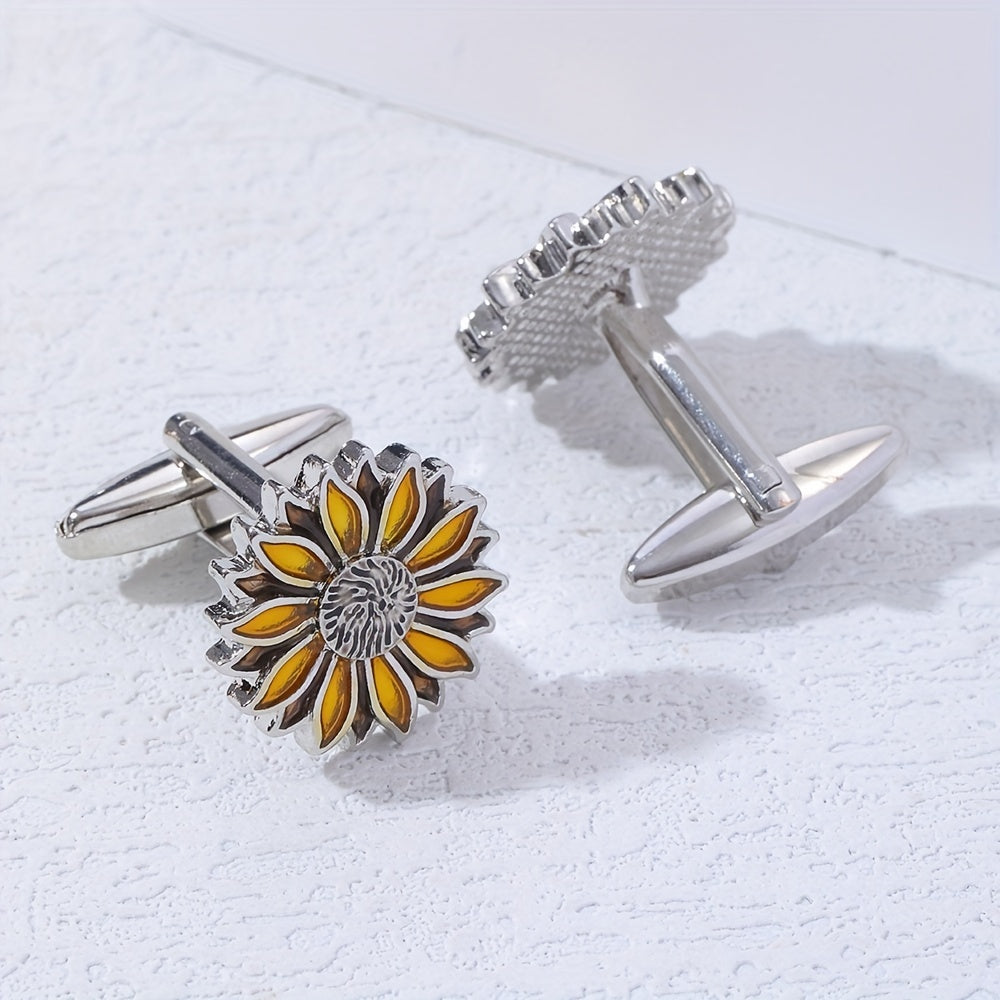 Men's Vintage Sunflower Cufflinks for Business Shirt