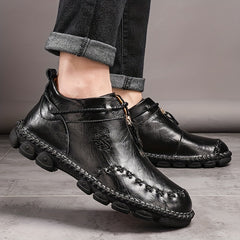 Men's Stitched Mid Top Zipper Boots Outdoor Shoes