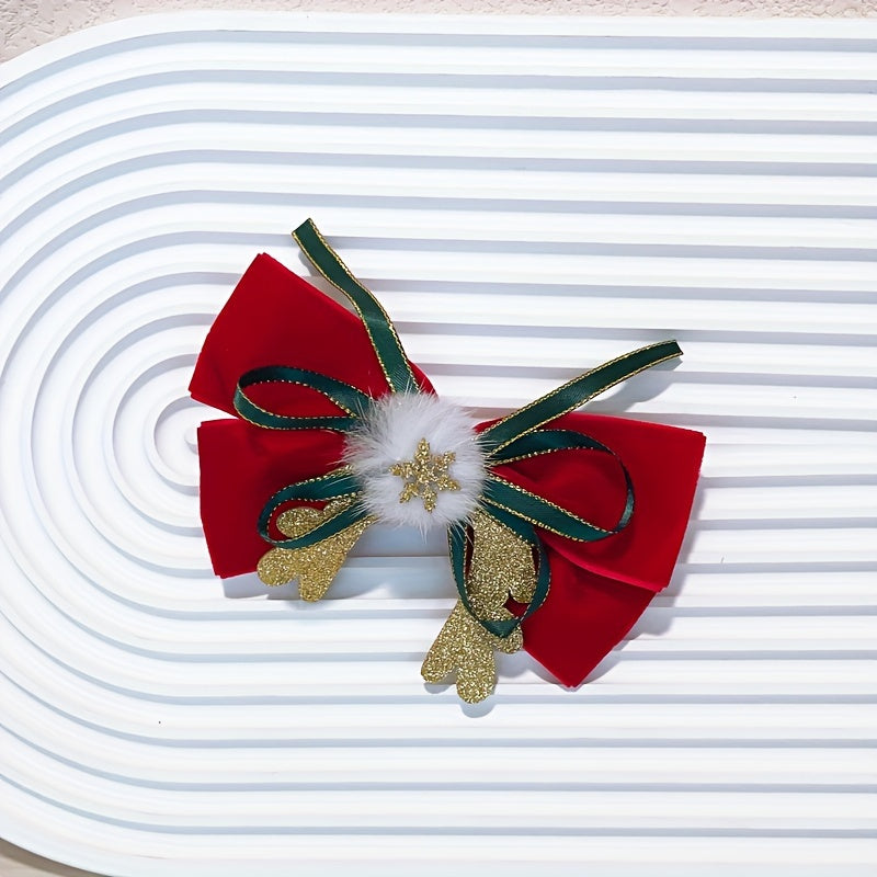 Antler Ribbon Bow Clips Christmas Hair Accessories Women Girls Party