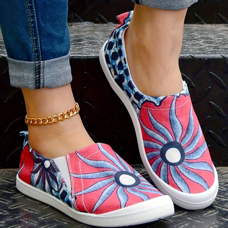 Colorful Floral Pattern Slip On Shoes Women's Casual Lightweight Soft Comfortabl