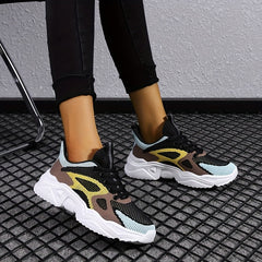 Women's Breathable Knit Sneakers Lace Up Colorblock Shoes