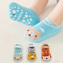 3 Pairs Cartoon Animal Knit Floor Socks for Toddler Baby Boys/Girls