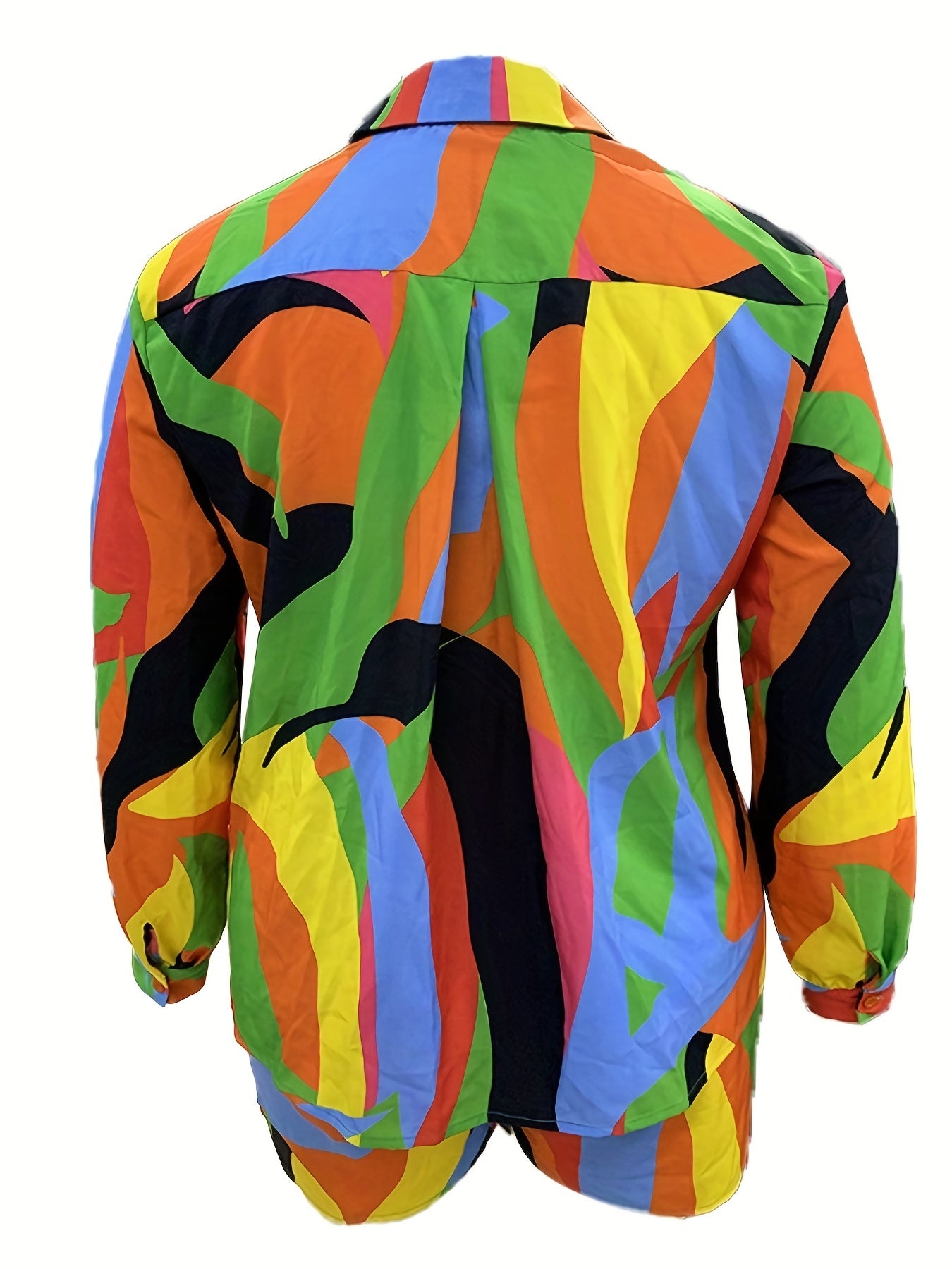 Colorblock Button Up Blouse & Shorts Set