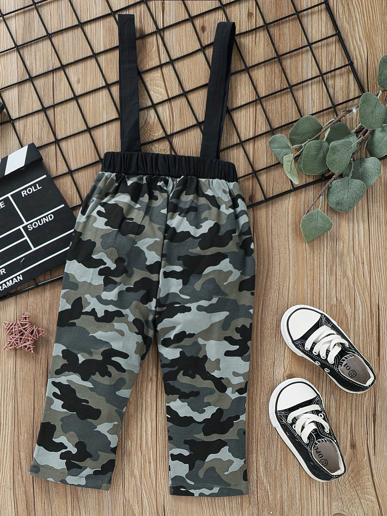 Toddler Boys Camo Graphic Suspenders Pants Kids Summer Clothing