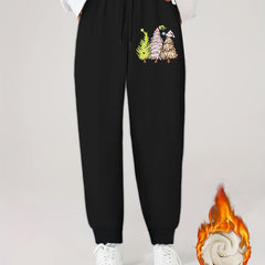 Women's Tree Print Fleece-Lined Elastic Joggers