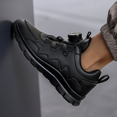 Boy's Solid Sneakers with Rotating Buckle Soft Sole Shoes