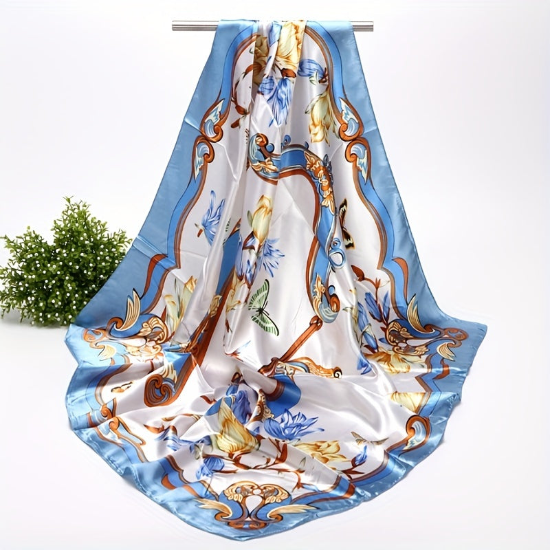 Butterfly Flower Print Satin Scarf Bandana Shawl