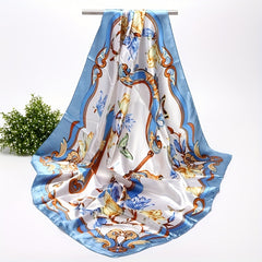 Butterfly Flower Print Satin Scarf Bandana Shawl