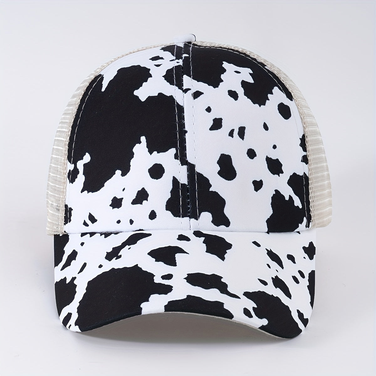 Cow Print Ponytail Baseball Cap Mesh Trucker Hat