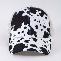 Cow Print Ponytail Baseball Cap Mesh Trucker Hat