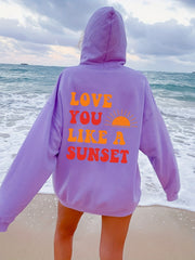 Love You Print Hoodies Long Sleeve Pocket Casual Sweatshirt