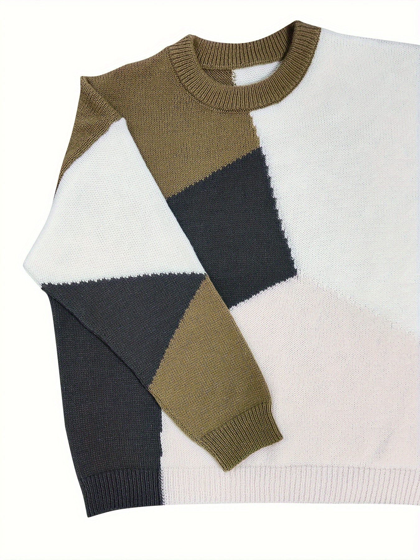 Colorblock Long Sleeve Round Neck Sweater