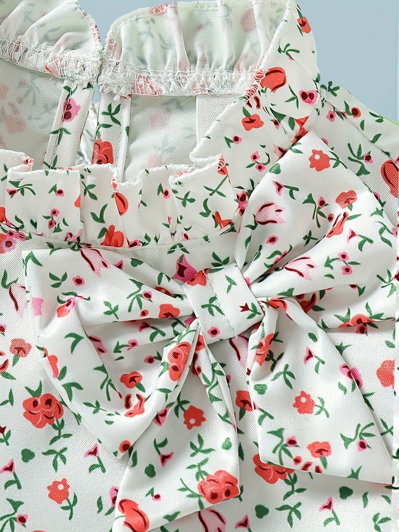 Girl's Floral Short Sleeve Shirt with Bow and Keyhole Back