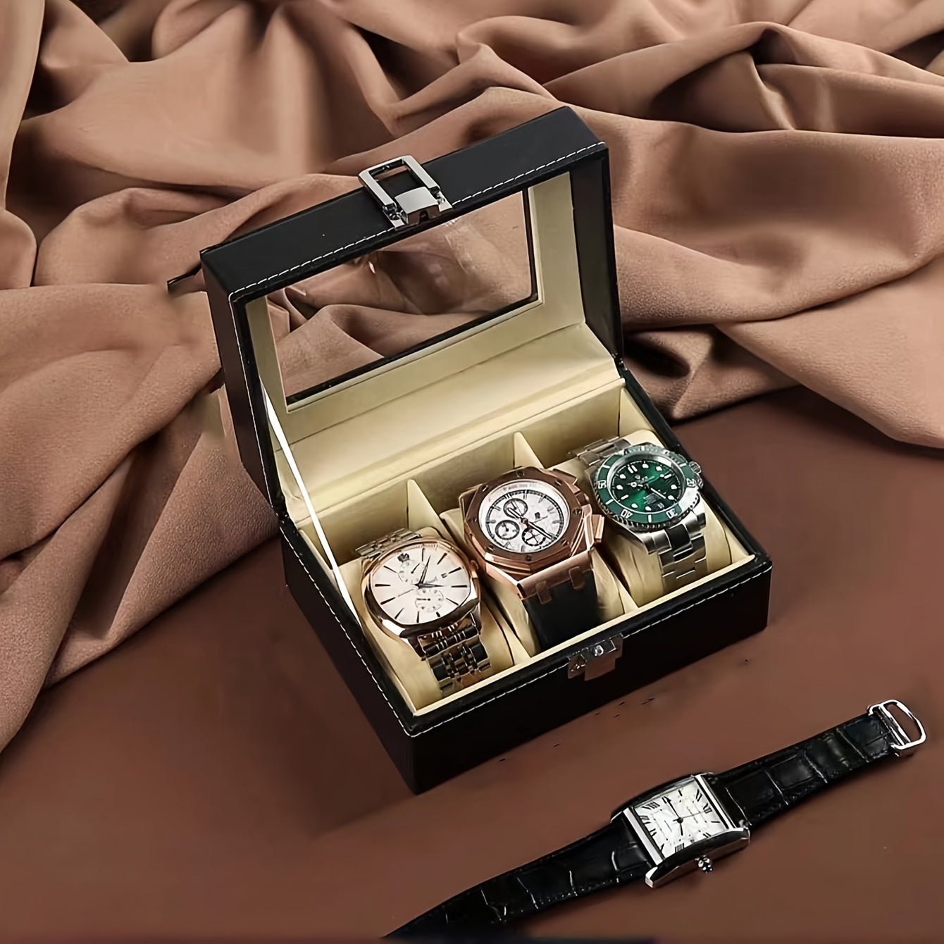 1pc Faux Leather Watch Box 12-grid Storage Collection