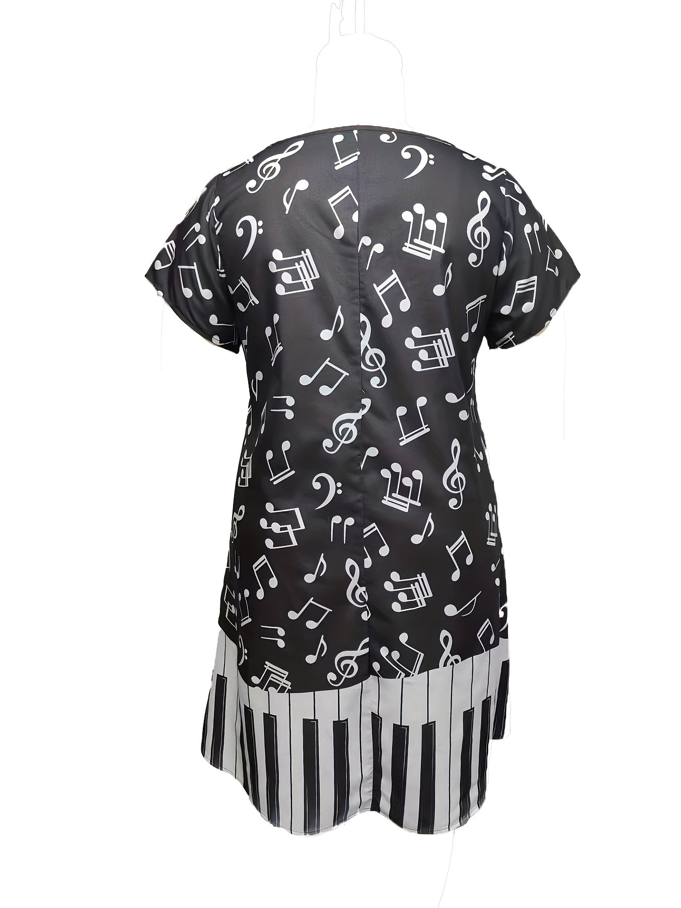 Piano & Music Note Print V Neck Dress