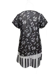 Piano & Music Note Print V Neck Dress