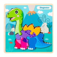 12pcs Dinosaur Puzzle Wooden Toy Cognitive Building Blocks