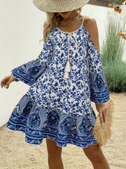 Floral Cold Shoulder Dress Crew Neck Women's Clothing
