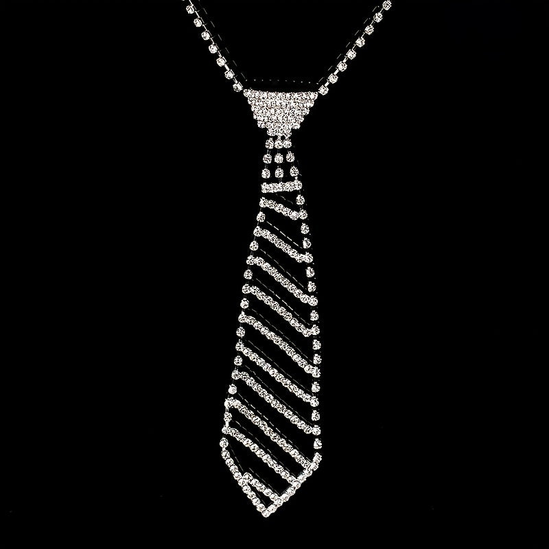 Rhinestone Tie Long Necklace Women's Bow Tie Diamond Dress Tie
