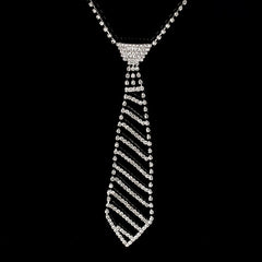Rhinestone Tie Long Necklace Women's Bow Tie Diamond Dress Tie