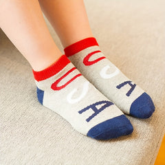 5pairs Boys American Flag Print Ankle Socks Comfortable Short Crew Socks
