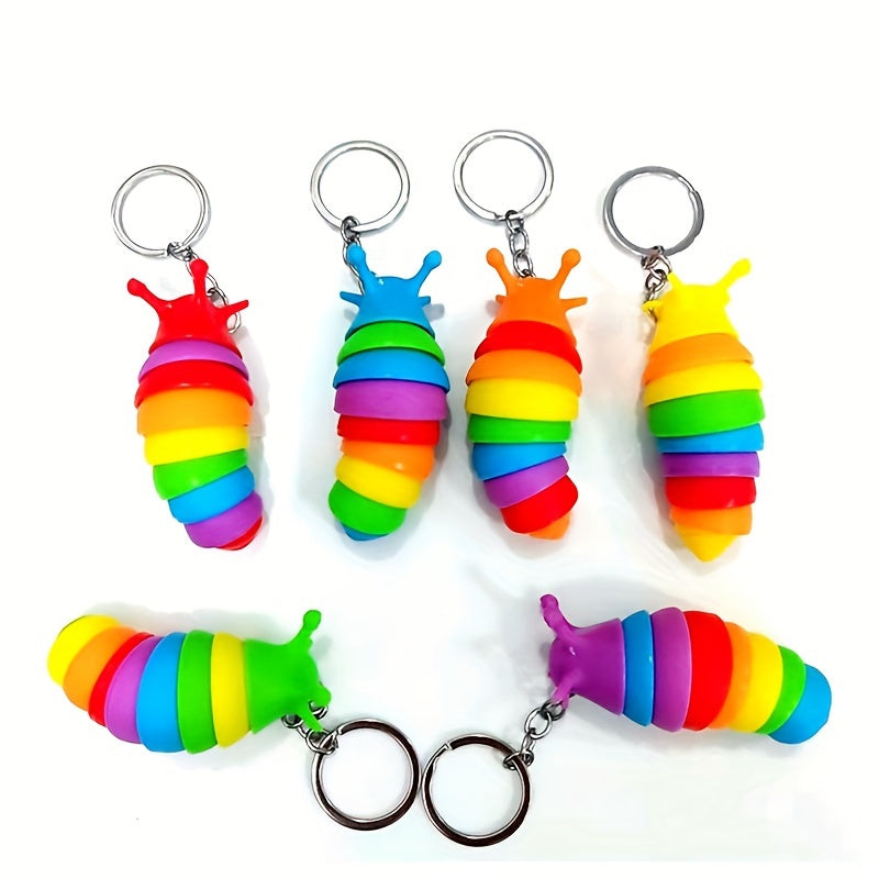 3pcs Fidget Slug Key Chain Toys 3D Articulated Stress Relief Flexible Hand Toy