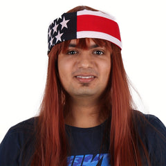 American Flag Brown Headscarf Men's Dress Up Wig 66x04cm