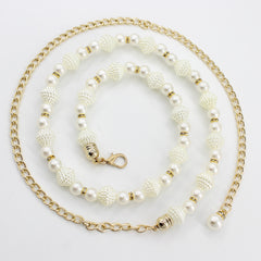 Women's Faux Pearl Thin Belt Decorative Dress Skirt Sweet Metal Belt