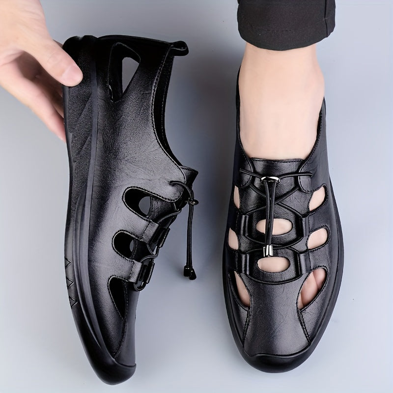 Men's Cut Out Slip On Faux Leather Sandals