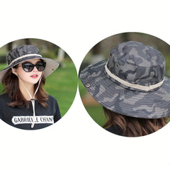 UV Protection Sunshade Bucket Hat Camo Drawstring Unisex Sun Hat