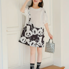 Girl's Panda Graphic Dress Short Sleeve Crew Neck Princess Dress